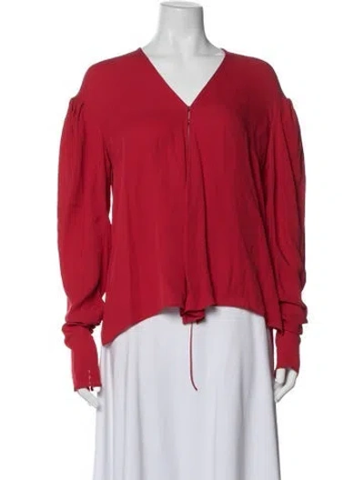 Pre-owned Magda Butrym Silk V-neck Blouse In Red