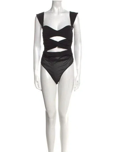 Pre-owned Magda Butrym Silk V-neck Bodysuit In Black