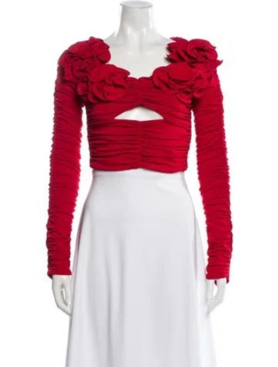 Pre-owned Magda Butrym Silk V-neck Crop Top In Red