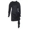 Magda Butrym Silk Wool Blend Victorian Sleeve Ruffle Open Back Dress In Black