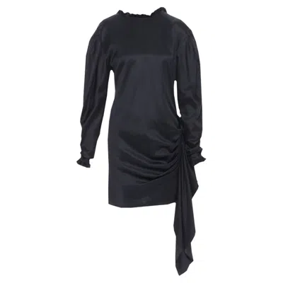 Magda Butrym Silk Wool Blend Victorian Sleeve Ruffle Open Back Dress In Black