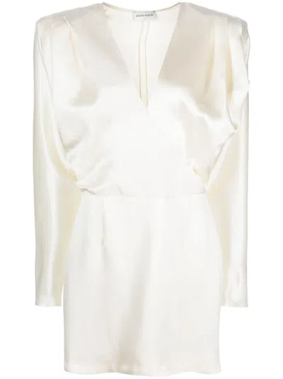 Magda Butrym V-neck Wrap Silk Minidress In Neutrals
