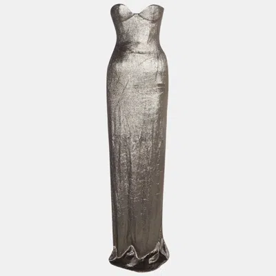 Pre-owned Magda Butrym Silver Lame Strapless Hourglass Bustier Maxi Dress S