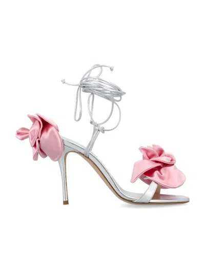 Magda Butrym Wrap Around Double Flower Sandals In Grey