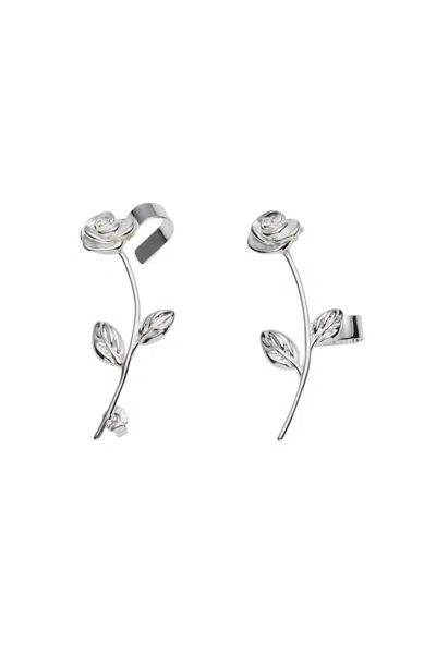 Magda Butrym Silver Rose Cuff Earrings In Metallic