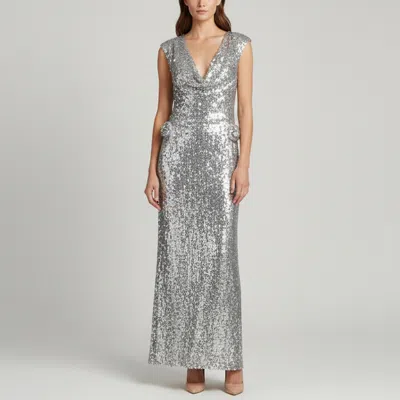 Pre-owned Magda Butrym Silver Sequin Backless Maxi Dress S