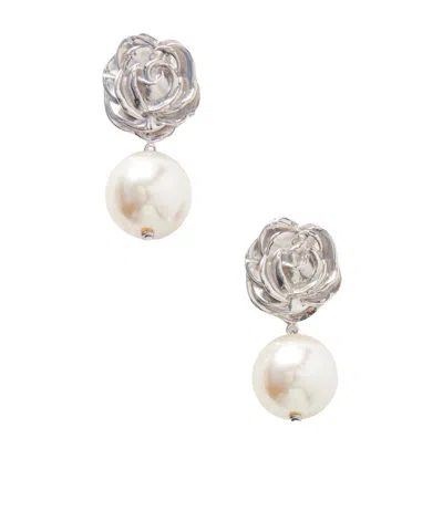 Magda Butrym Floral Pearl Detail Statement Drop Earrings In Metallic