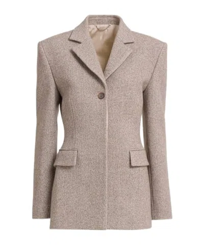 Magda Butrym Single Breast Wool Blend Blazer In Brown