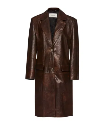 Magda Butrym Single Breasted Leather Car Coat In Brown
