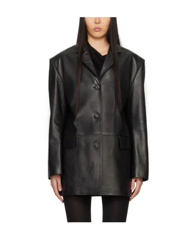 Magda Butrym Leather Tie-back Blazer In Black
