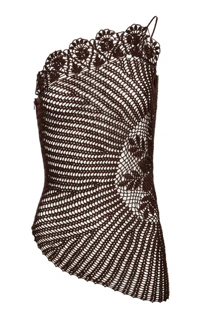 Magda Butrym Single-shoulder Crochet Cotton Top In Brown