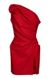 Magda Butrym Single-shoulder Gathered Linin Mini In Red