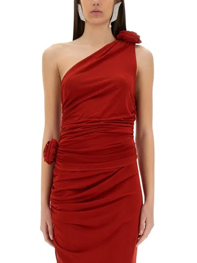 MAGDA BUTRYM SINGLE SHOULDERED RUCHED TOP WITH FLORAL DETAIL