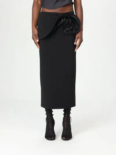Magda Butrym Midi Skirt With Maxi 3d Floral Detail In Black