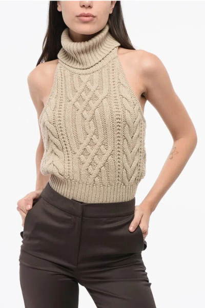 Magda Butrym Sleeveless Cable Knit Cashemere Turtleneck Sweater