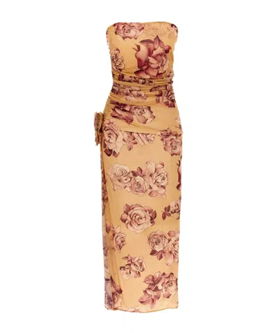 MAGDA BUTRYM MAGDA BUTRYM STRAPLESS FLOWER PATCH MIDI DRESS