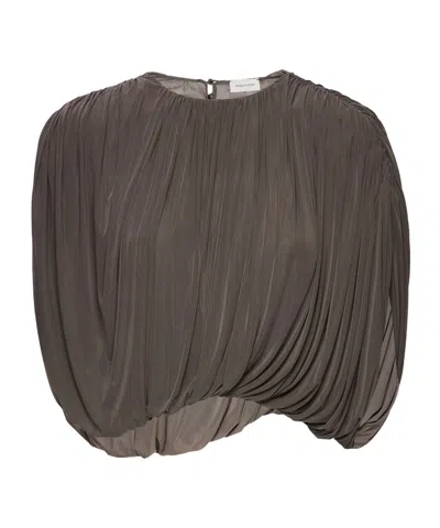 Magda Butrym Sleeveless Ruched Bubble Top In Brown