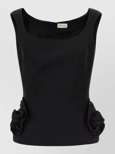 Magda Butrym Sleeveless Square Neck Floral Detail Top In Black