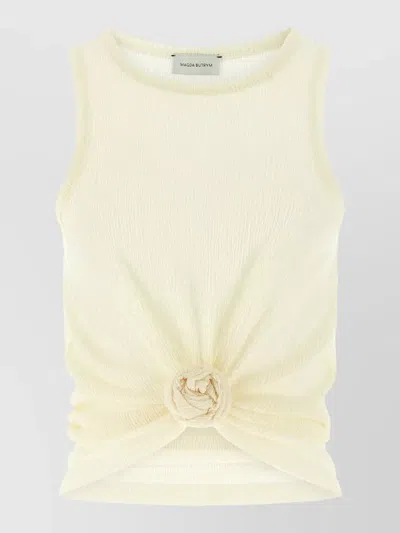 Magda Butrym Sleeveless Textured Top Round Neck Knot In Yellow