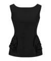 Magda Butrym Hourglass Black Top With 3d Floral Details In Black