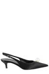 Magda Butrym Rosetta Slingback Pumps With Embellished Kitten Heel In Black