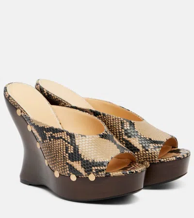 Magda Butrym Snake-effect Leather Wedge Mules In Brown