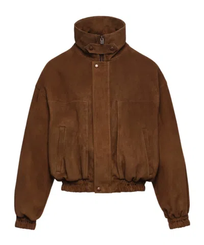 Magda Butrym Snap-collar Leather Aviator Jacket In Brown Suede