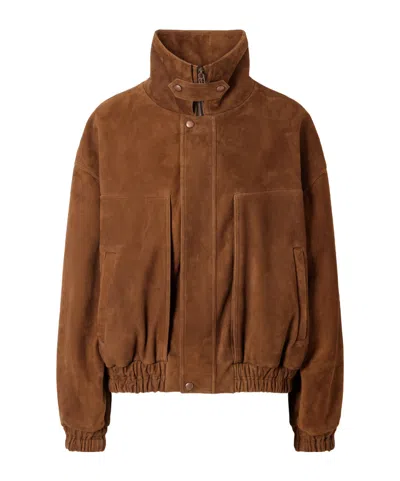 Magda Butrym Solid Color Suede Biker Jacket In Brown
