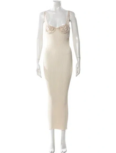 Pre-owned Magda Butrym Square Neckline Long Dress In Neutral