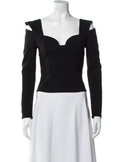 Pre-owned Magda Butrym Square Neckline Long Sleeve Top In Black