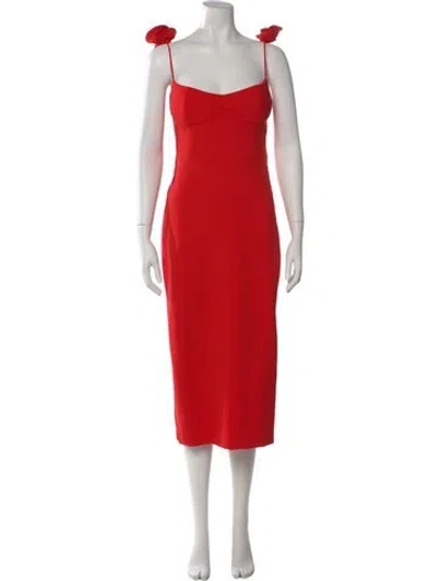 Pre-owned Magda Butrym Square Neckline Midi Length Dress In Red