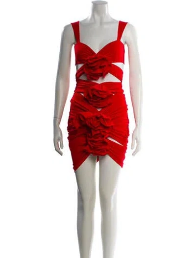 Pre-owned Magda Butrym Square Neckline Mini Dress In Red