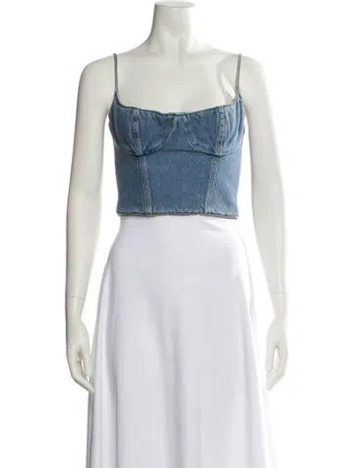 Pre-owned Magda Butrym Square Neckline Sleeveless Crop Top In Blue