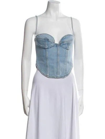 Pre-owned Magda Butrym Square Neckline Sleeveless Crop Top In Blue