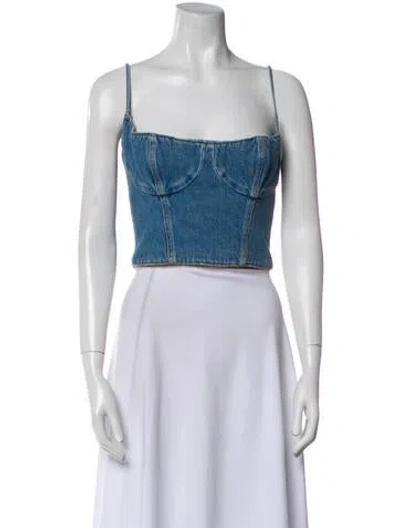 Pre-owned Magda Butrym Square Neckline Sleeveless Crop Top In Blue