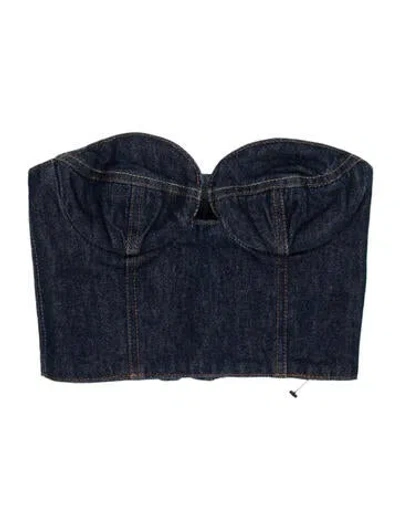 Pre-owned Magda Butrym Square Neckline Sleeveless Crop Top In Blue
