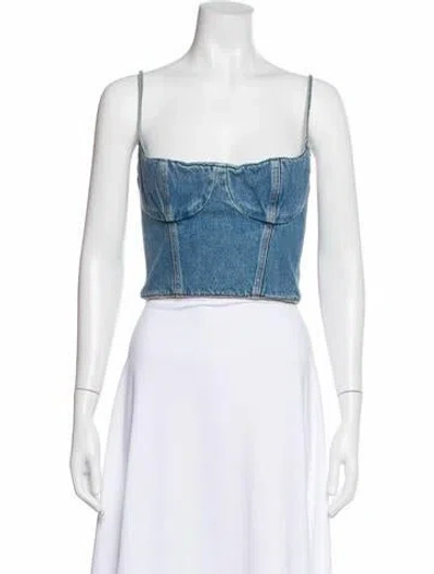 Pre-owned Magda Butrym Square Neckline Sleeveless Crop Top In Blue