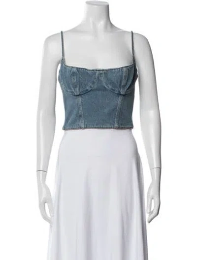 Pre-owned Magda Butrym Square Neckline Sleeveless Crop Top In Blue
