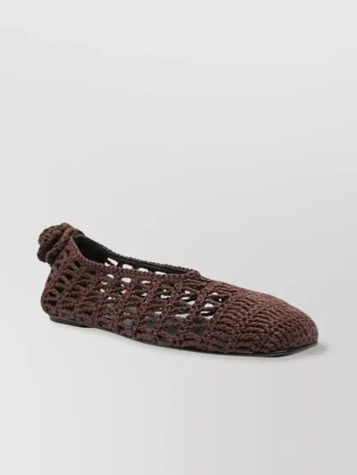 Magda Butrym Square Toe Crochet Ballet Flats With Leather Sole