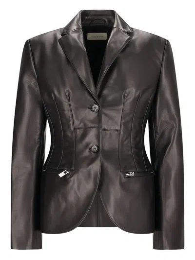 Magda Butrym Stitch Waist Leather Blazer In Black