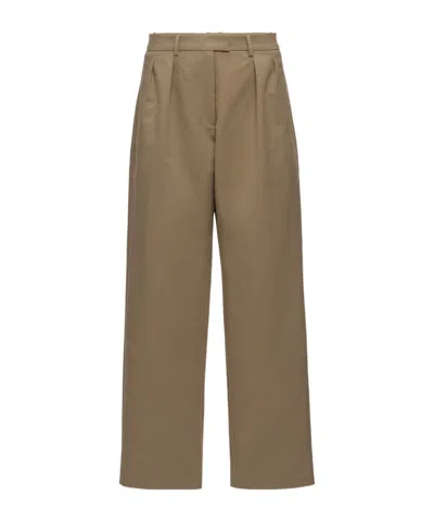 Magda Butrym Straight-leg Cotton Trousers With Front Pleats In Khaki In Brown