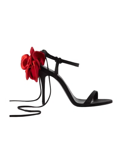 Magda Butrym Embellished Lace-up Satin Sandals In Black