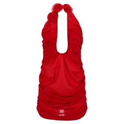 Magda Butrym Floral-appliqué Plunge Minidress In Red