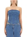 Magda Butrym Strapless Cotton Denim Corset Top In Blue