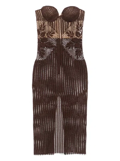 Magda Butrym Strapless Crochet Midi Dress In Brown