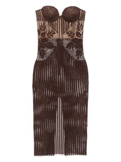 MAGDA BUTRYM STRAPLESS CROCHET MIDI DRESS - WOMEN'S - COTTON/SILK/ELASTANE