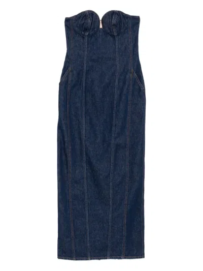 Magda Butrym Schulterfreies Jeans-midikleid In Blue