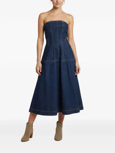 Pre-owned Magda Butrym Strapless Flared Midi Dress In Blue