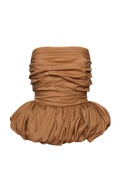 Magda Butrym Strapless Gathered Stretch-linen Corset Top In Brown