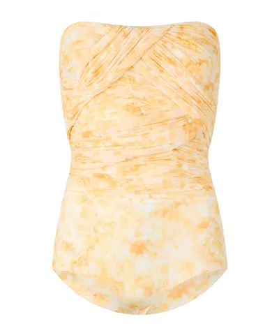 Magda Butrym Strapless Gradient Ruched One-piece In Yellow